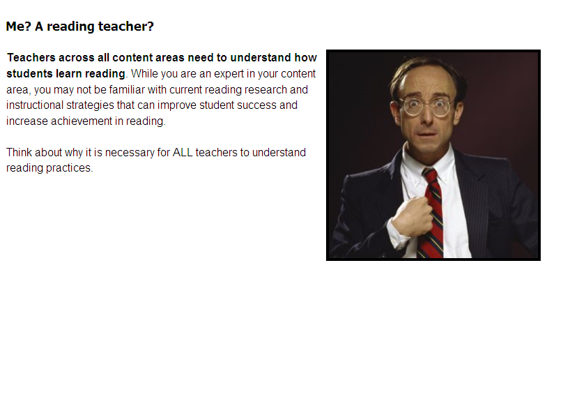 Sample from Reading Across the Curriculum course #1