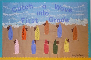 This back to school bulletin board was created to welcome students on the first day of class.
